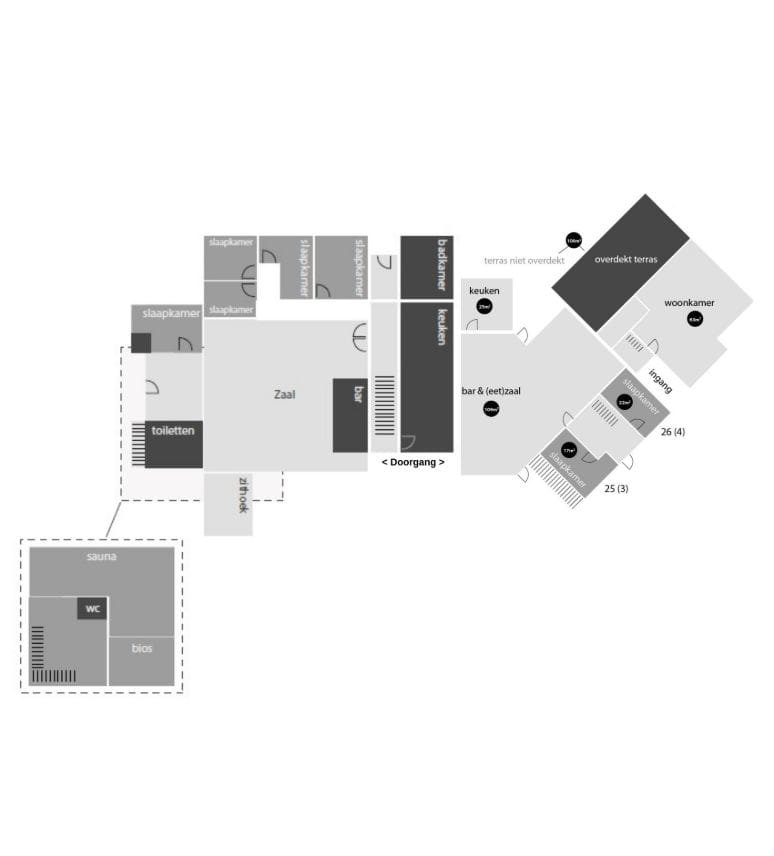 groepsaccommodatie-nijmegen-groesbeek-120-personen-36-slaapkamers-plattegrond1 Plattegrond begane grond, Groepsaccommodatie Big Hill